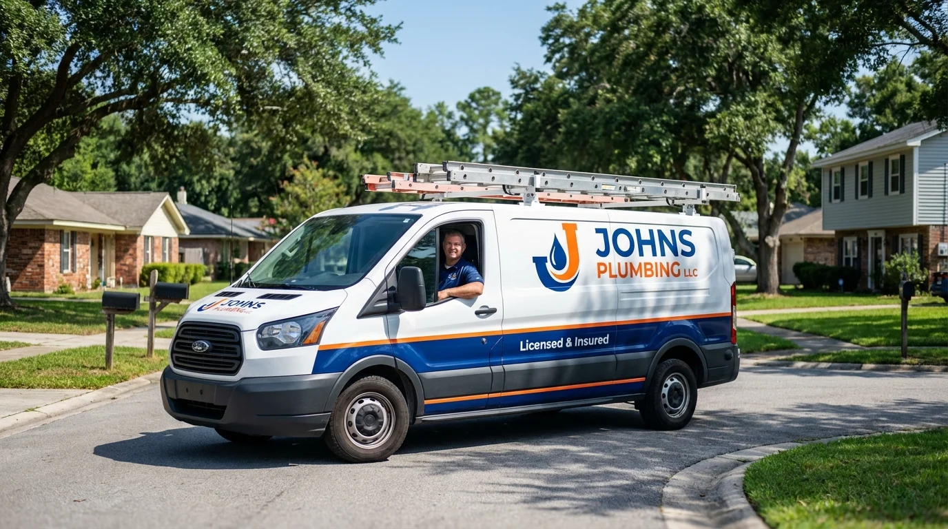 Johns Plumbing LLC service van in Gloucester, MA