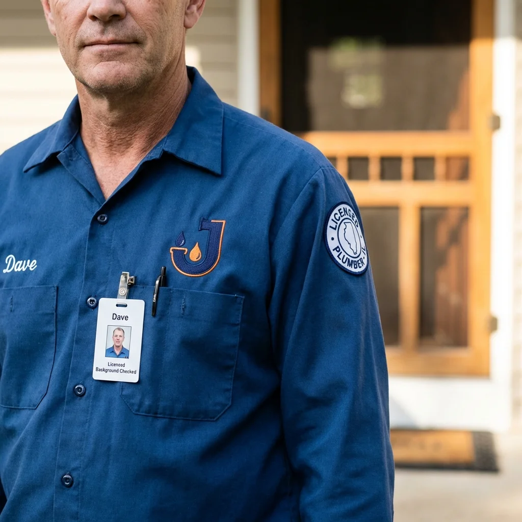 Licensed plumber showing ID badge in Gloucester, MA
