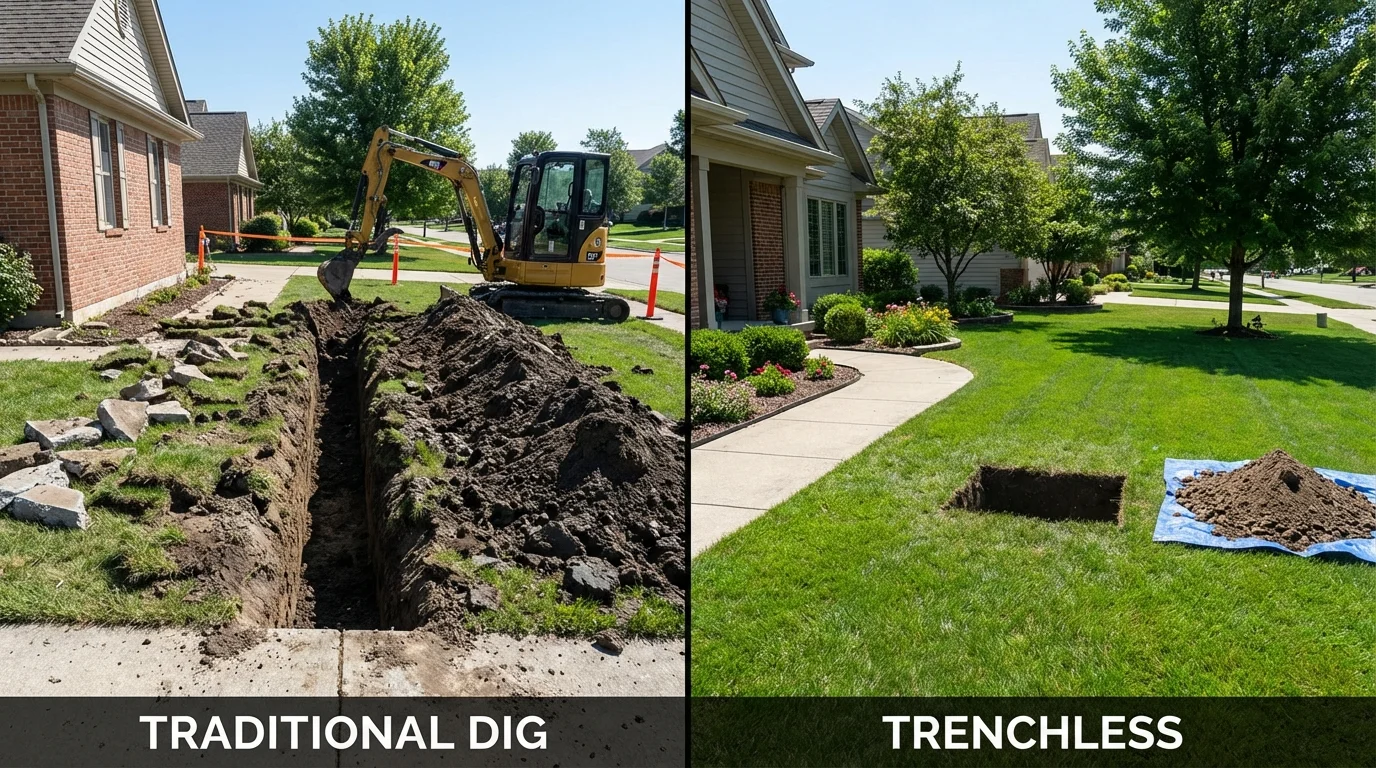 Trenchless sewer repair with minimal yard damage versus traditional excavation in Gloucester, MA